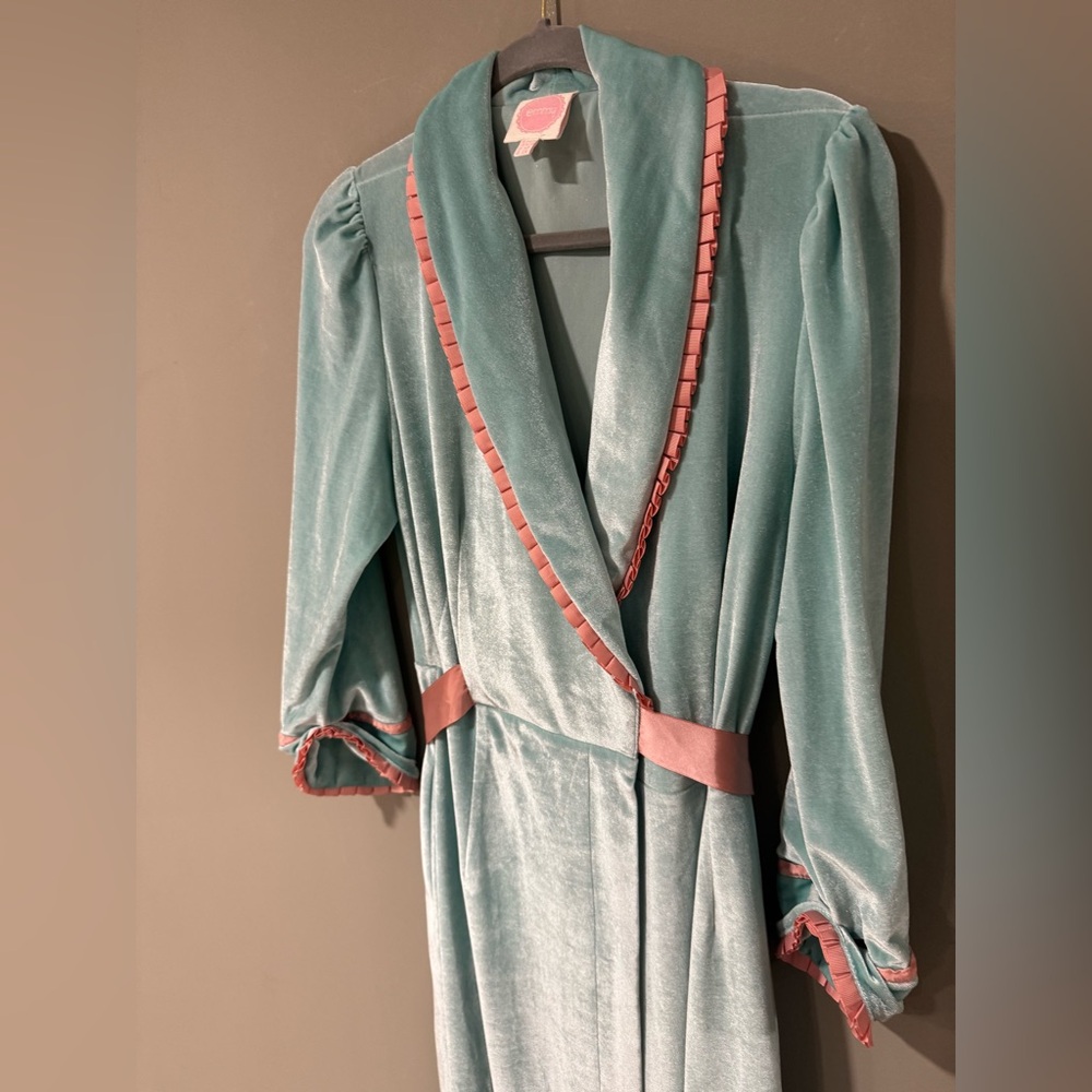 Emmy Design European Boudoir Dressing Robe Teal and Pink Vintage Inspired Sz 2/4 - Picture 2 of 5